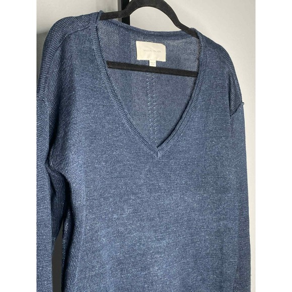 Brochu Walker Women's Blue v neck Sweater MSRP $498 Size Large 100% Linen luxury - Picture 2 of 9